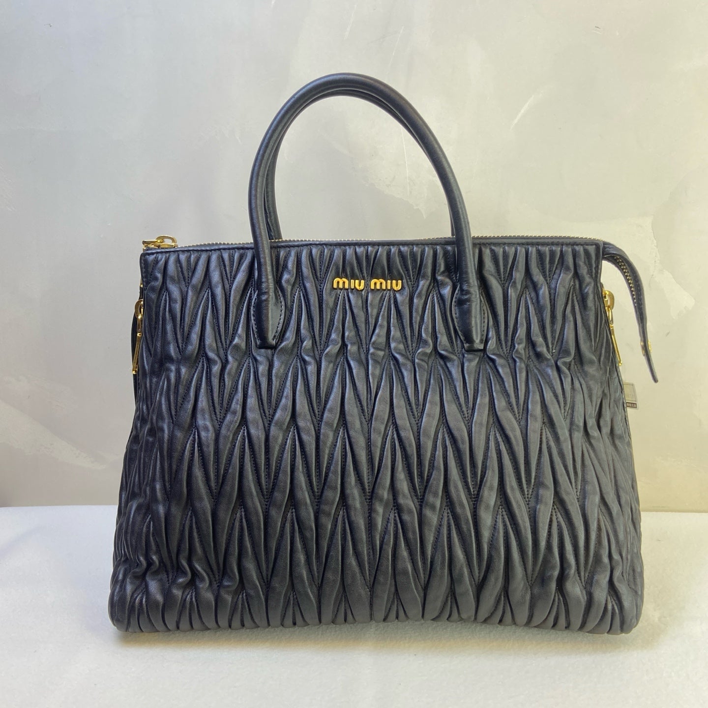 MiuMiu Black Lambskin Pleated Tote Bag Size 31*26 Like New