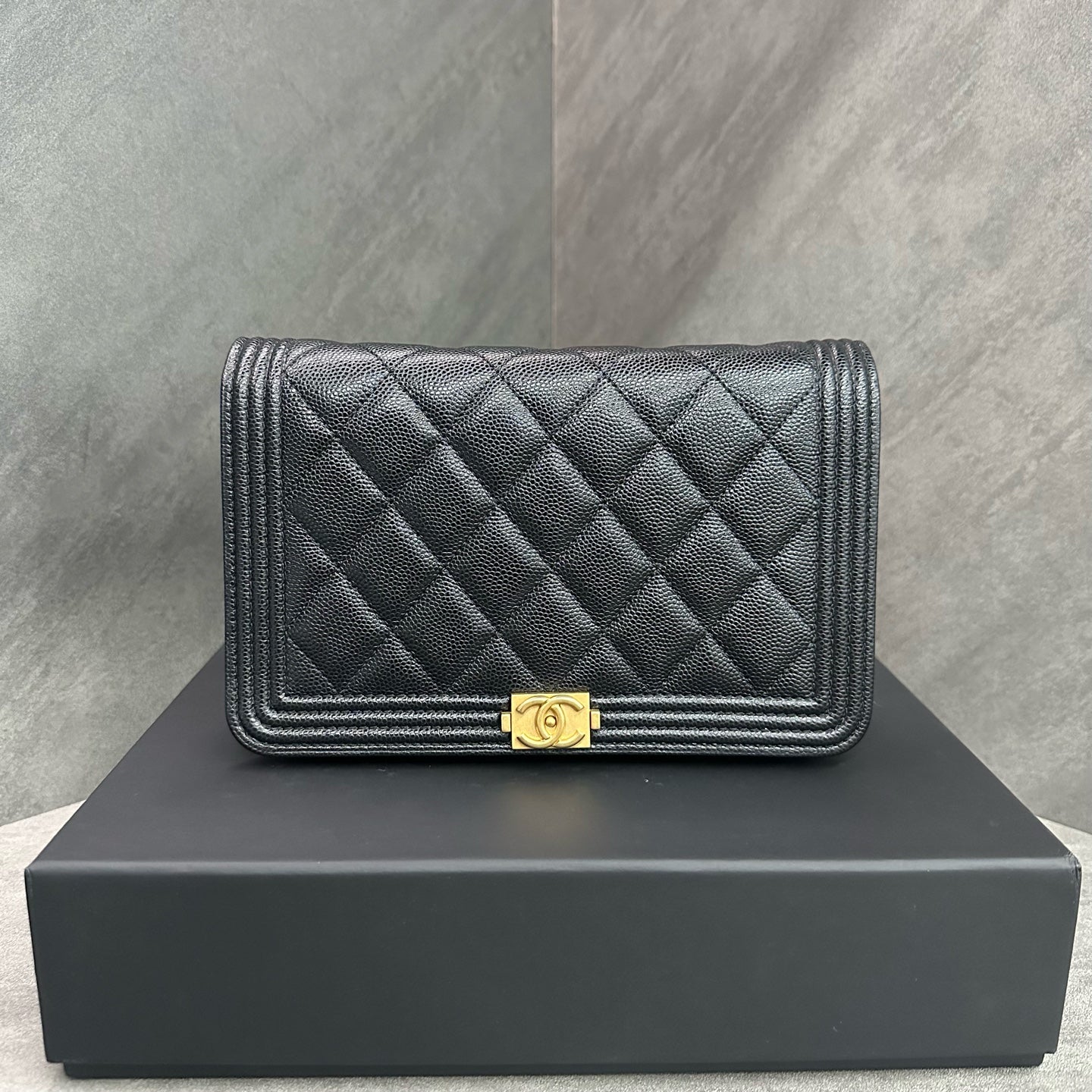 Chanel leboy woc Black-Gold Litchi Cowhide Chain Bag, Microchipped Version