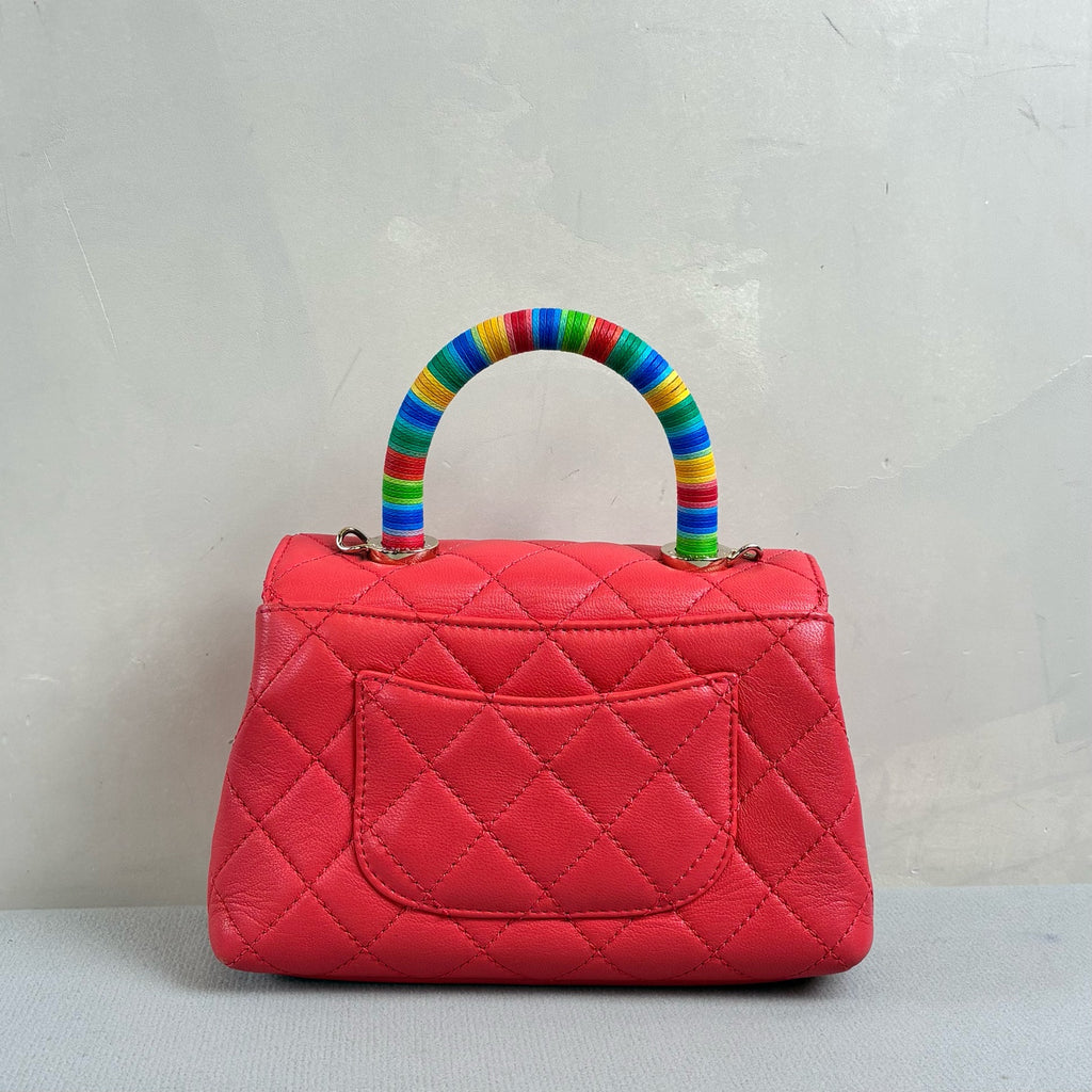 Chanel Coco Handle Rainbow Handle Mini Size 31 Opening in Fuchsia Color, Dimensions 19*13.