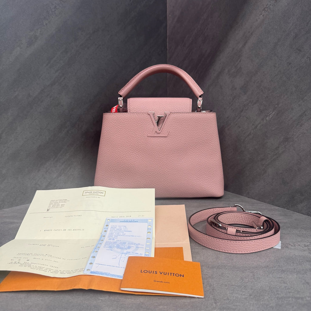 LV Louis Vuitton Capucines BB Pink with Silver Hardware, New Adjustable Strap, 17 Serial Code, Original Condition