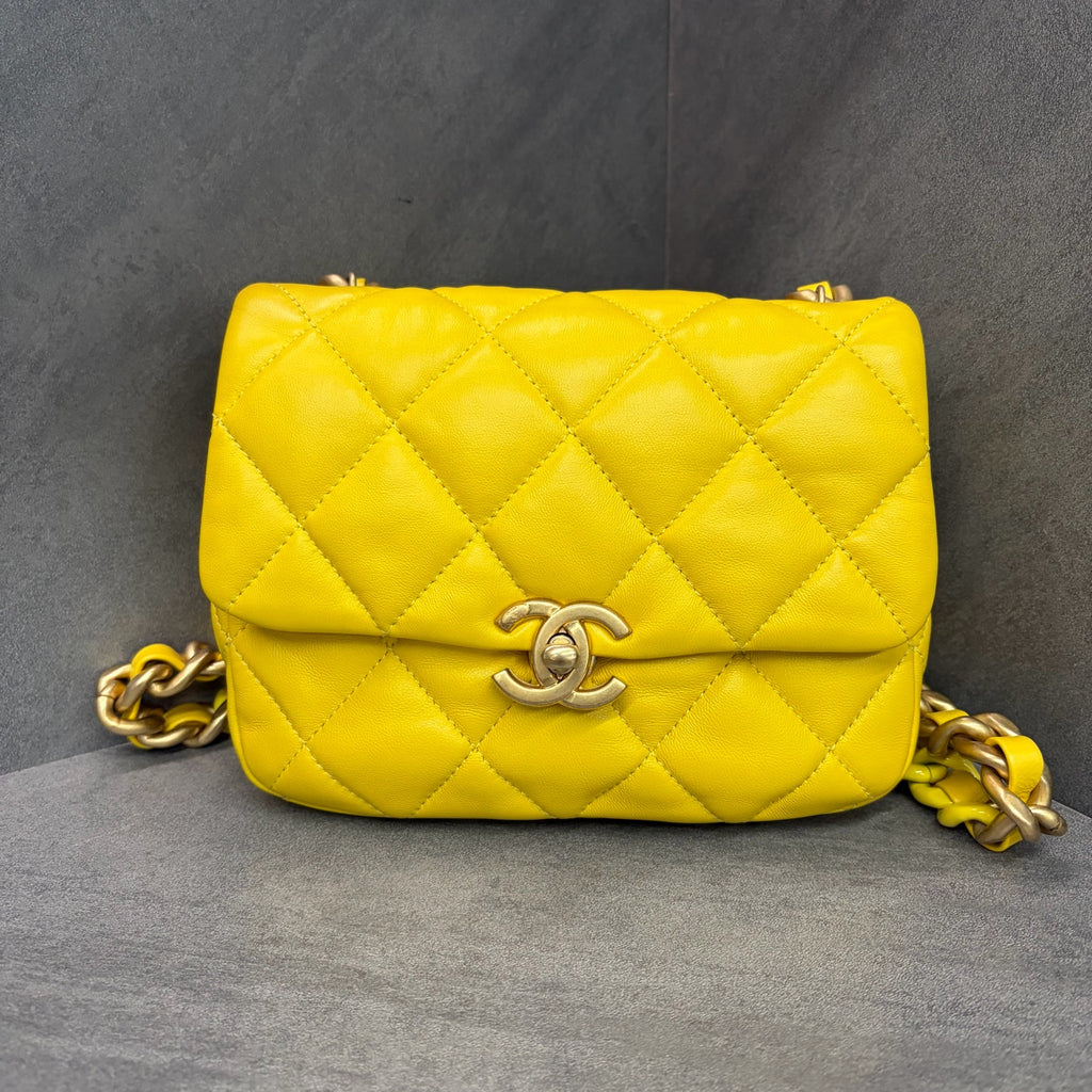 Chanel 22s Two-tone Chain Yellow Square Flap with Chip Authentication