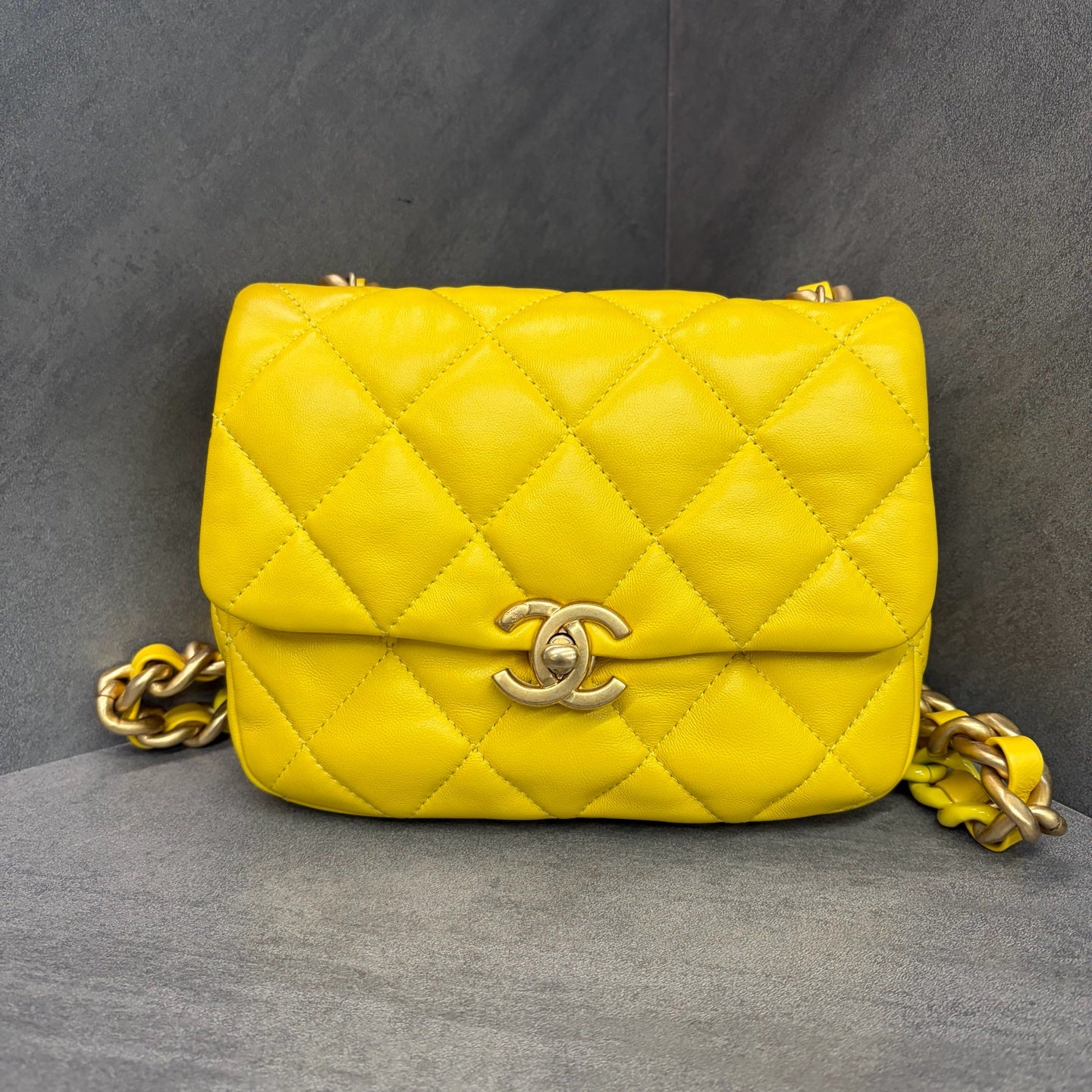 Chanel 22s Two-tone Chain Yellow Square Flap with Chip Authentication