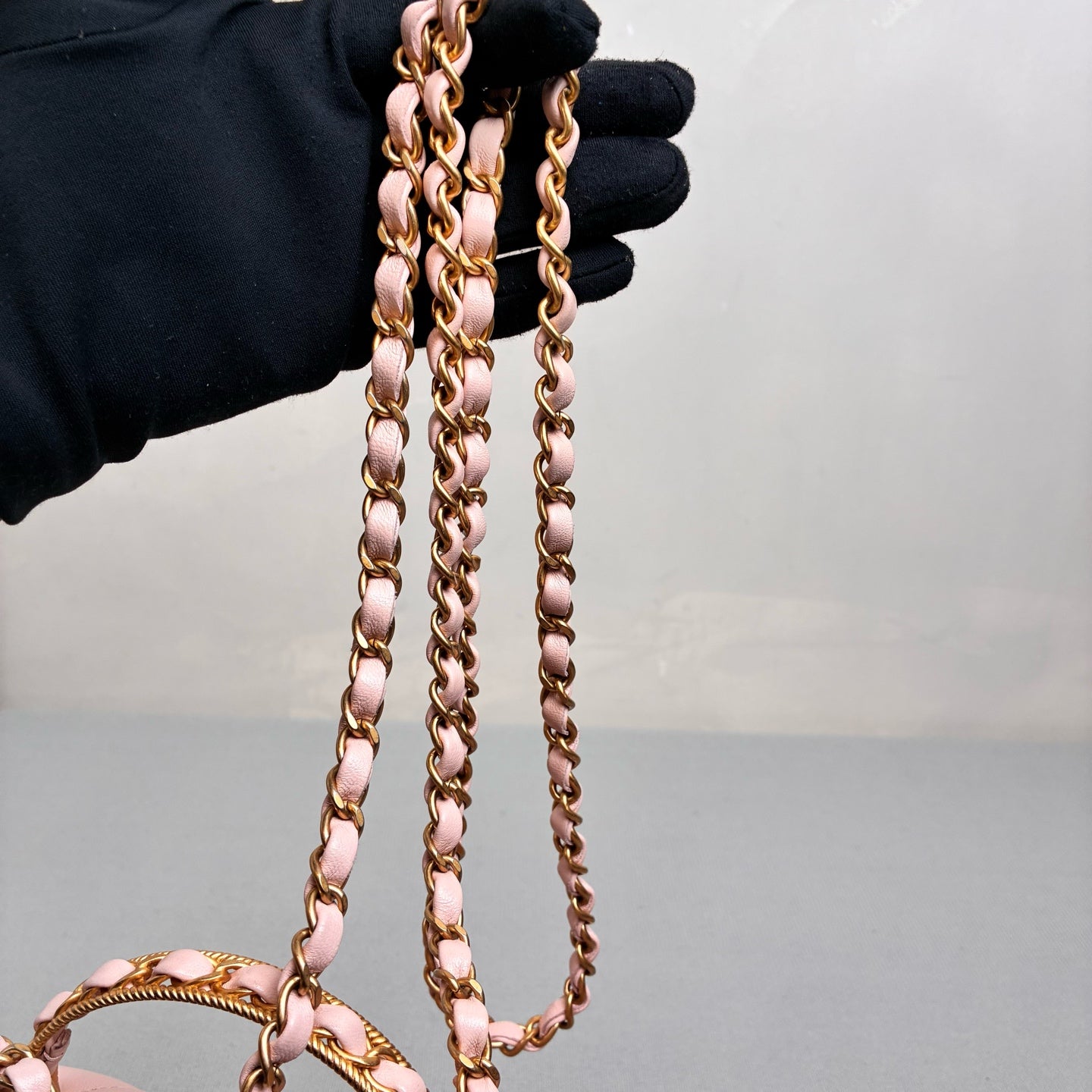 Chanel CF Mini 23K Cherry Blossom Pink Handle Chip Bag with Gold Woven Handle Classic Diamond Pattern Chain Shoulder Strap