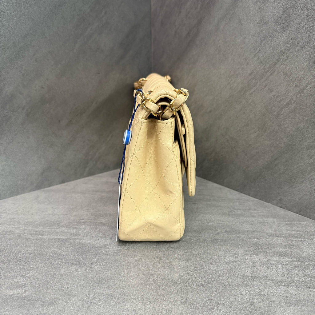 Chanel Beige Lambskin CF Medium Bag, Structured Design, Clean Interior, 15-Series, Available at a Good Price.