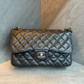 Chanel Jumbo Large Black and Silver Craquelé Lambskin Bag, Structured Shape, Clean Interior, 15 Openings, Original Condition.