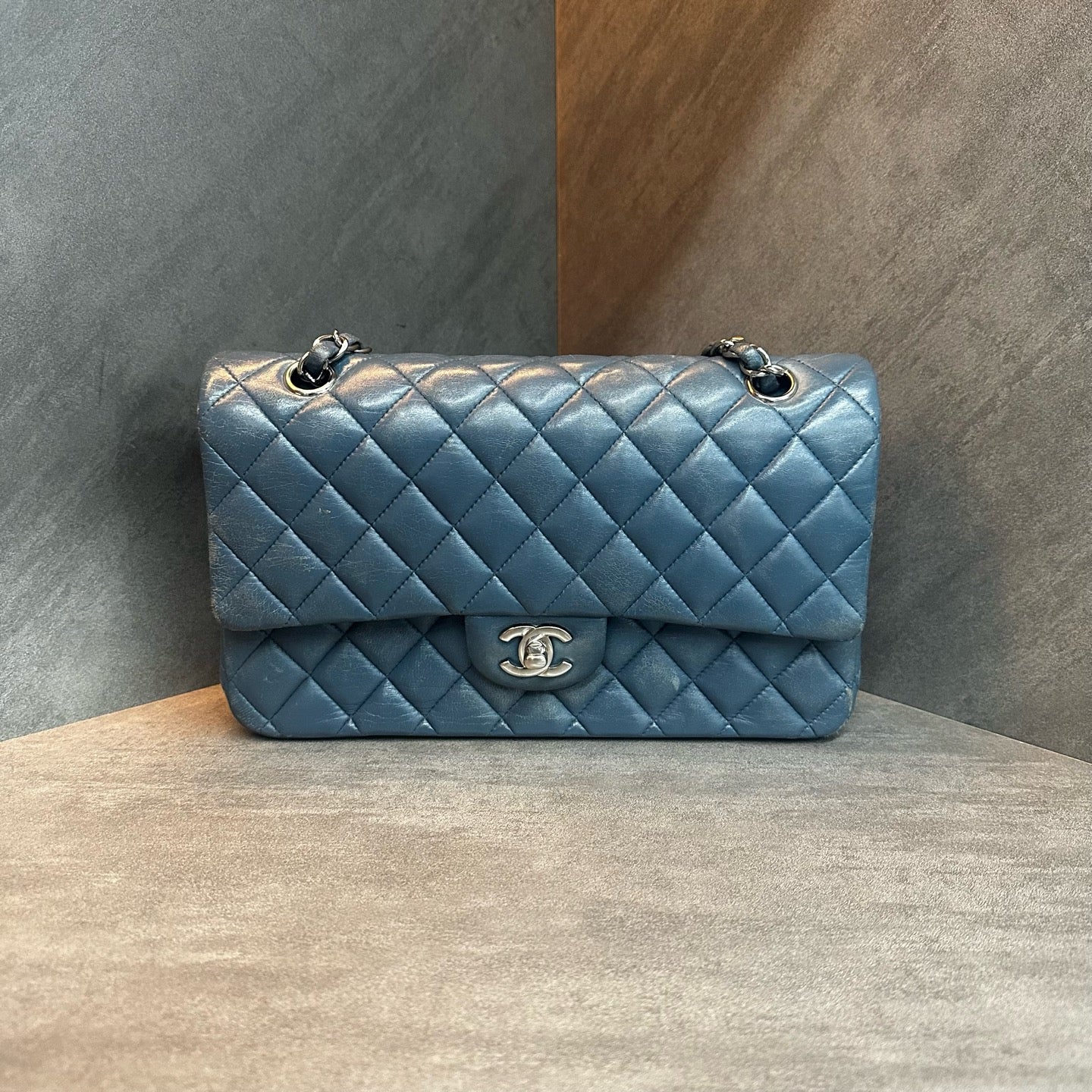 Chanel CF Medium Blue Silver-Tone Lambskin Chain Bag, 17 Series