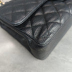 Chanel CF Medium Black and Gold Litchi Leather Chain Bag 23 Opening No Card, Structured Shape
