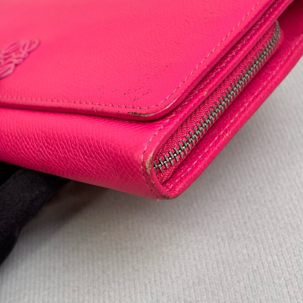 Loewe Pink Long Wallet Calfskin 98% New Size 19.5*9.5