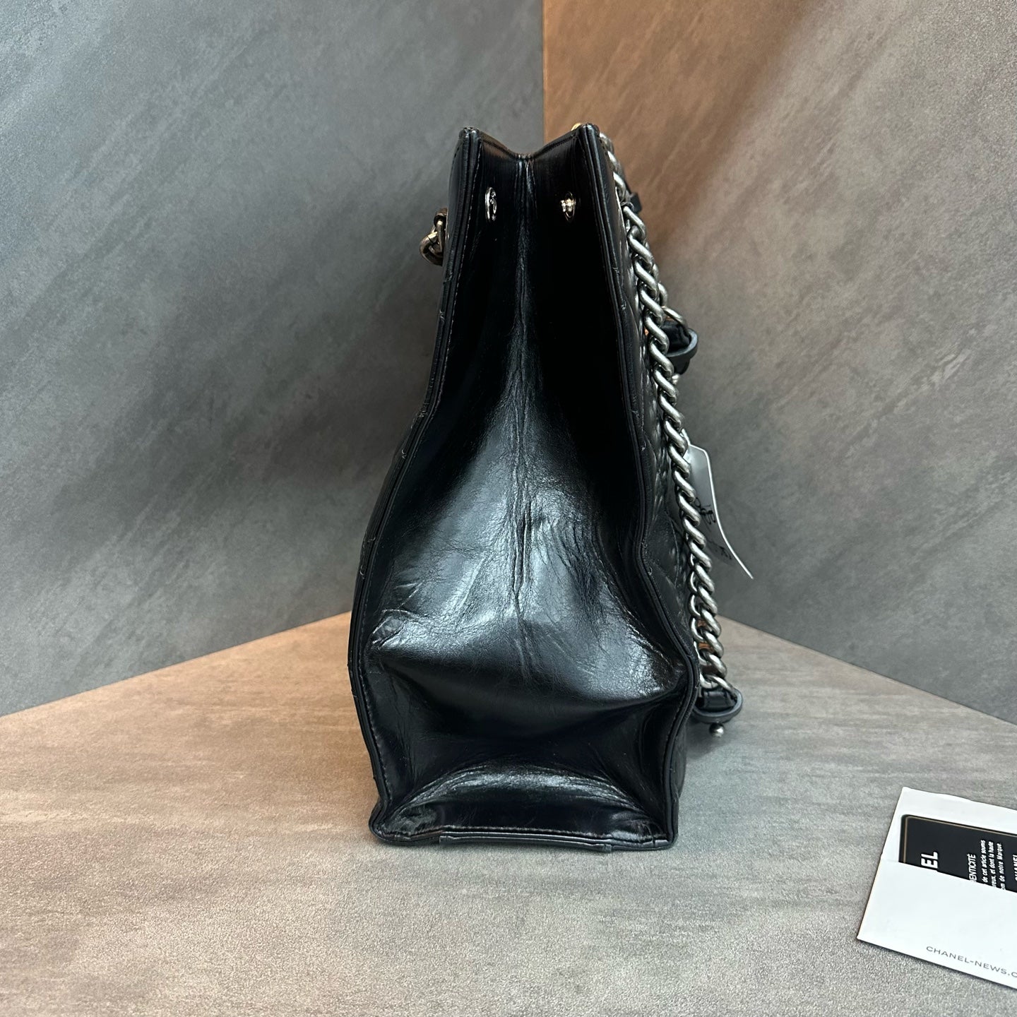 Chanel/ Chanel Mumbai collection black and silver chain tote bag, 23K strap, cassette ticket, original condition