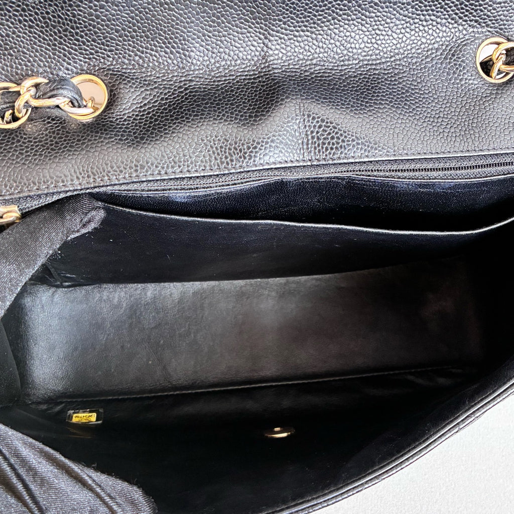 Chanel 99 New 13-inch Jumbo CF Black Gold Pebbled Leather Single Flap Size 30*18