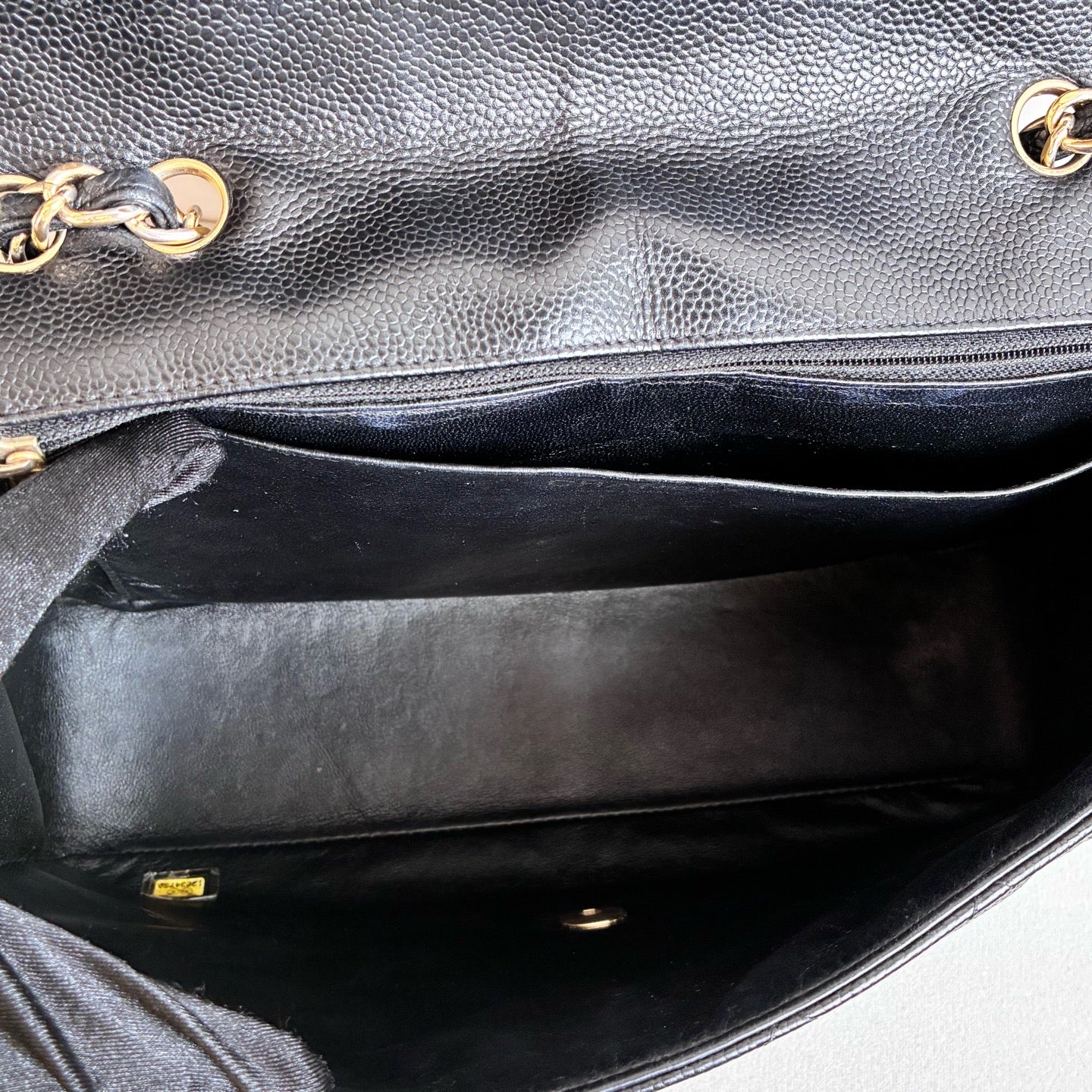 Chanel 99 New 13-inch Jumbo CF Black Gold Pebbled Leather Single Flap Size 30*18