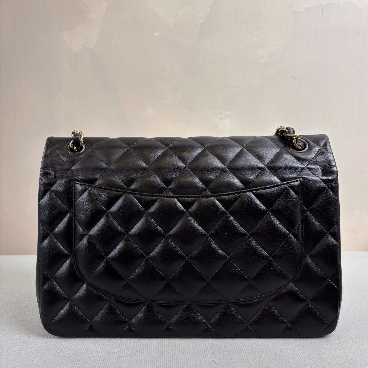 CHANEL Black and Silver Double Flap CF Jumbo Shoulder Crossbody Bag Lambskin Large Black and Gold Size: 30*20 1