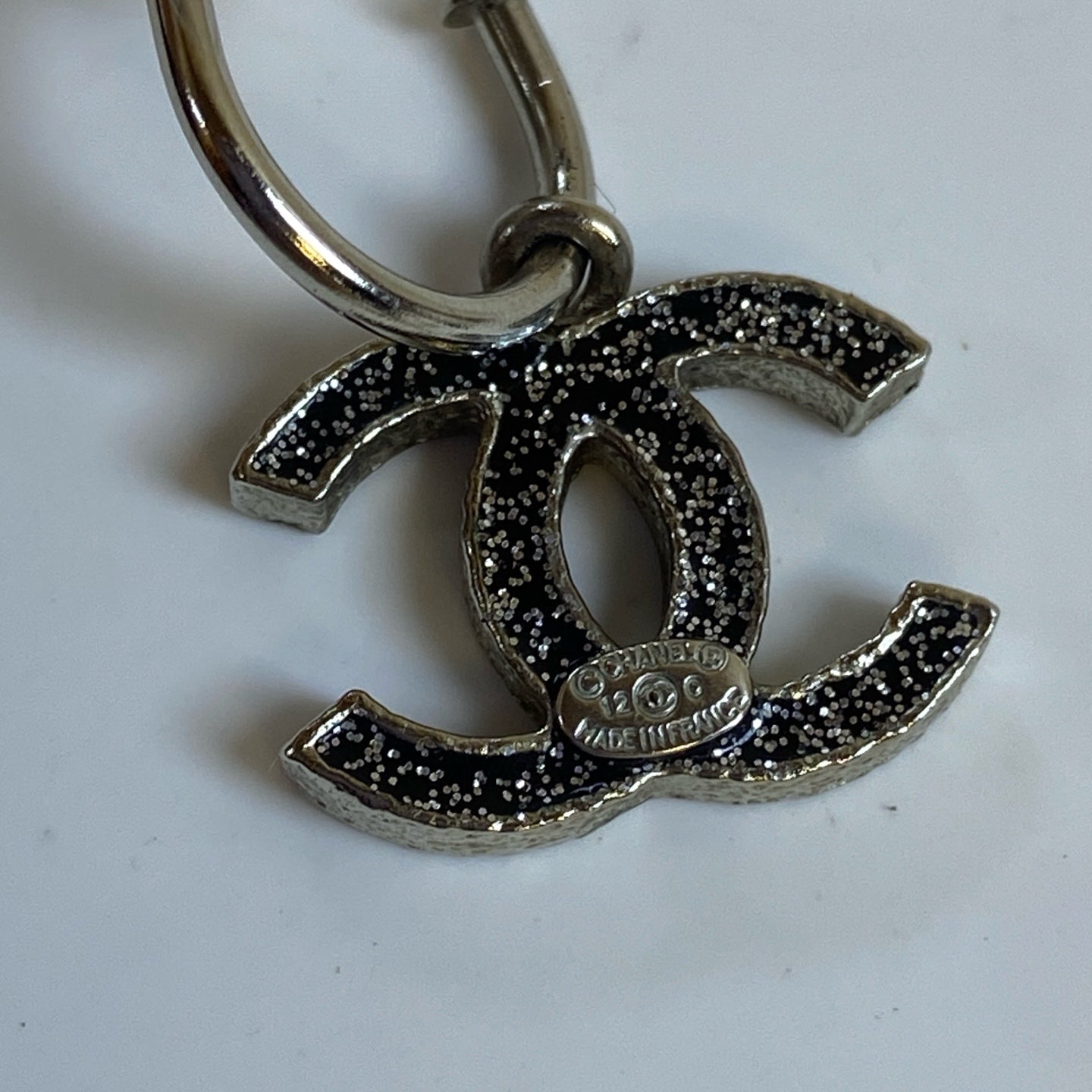 Chanel Double C Silver Logo Wheat Earrings