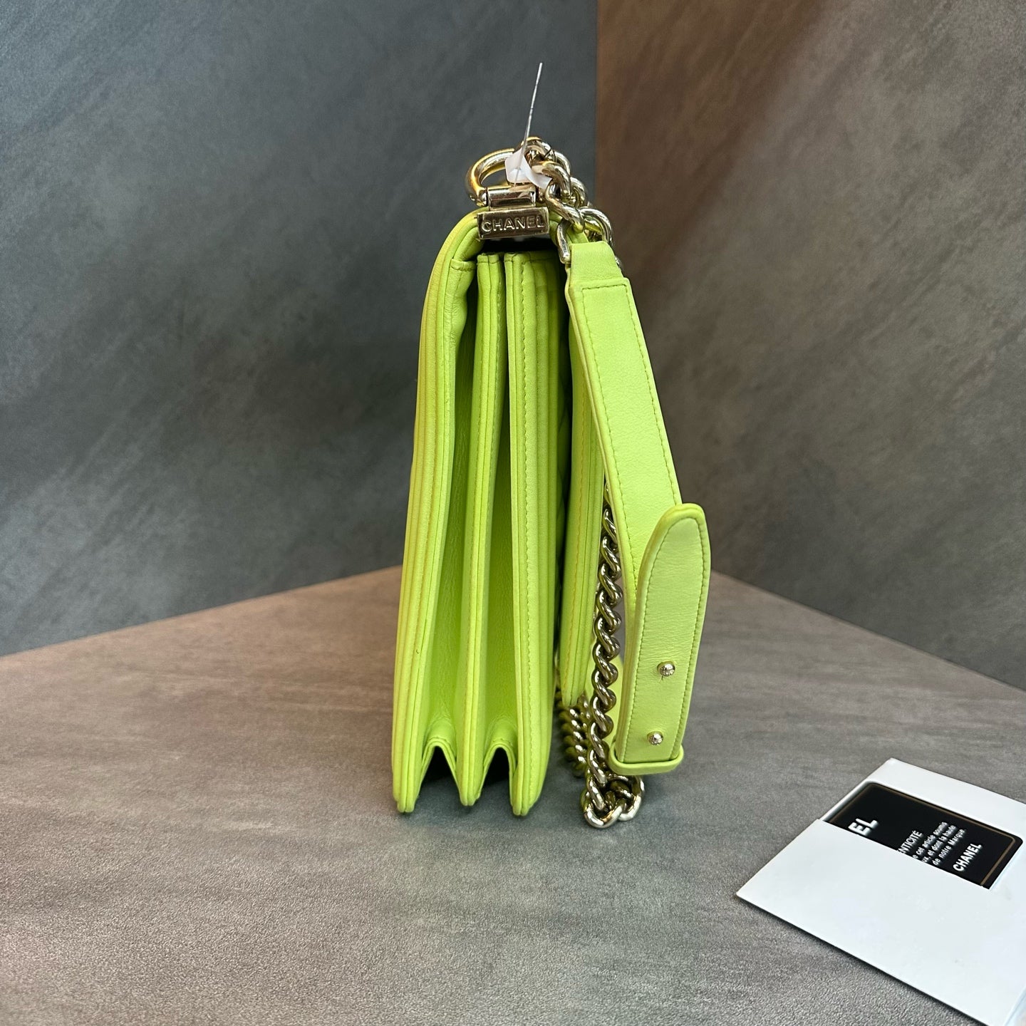 Chanel Leboy vertical light green 26-inch cassette ticket