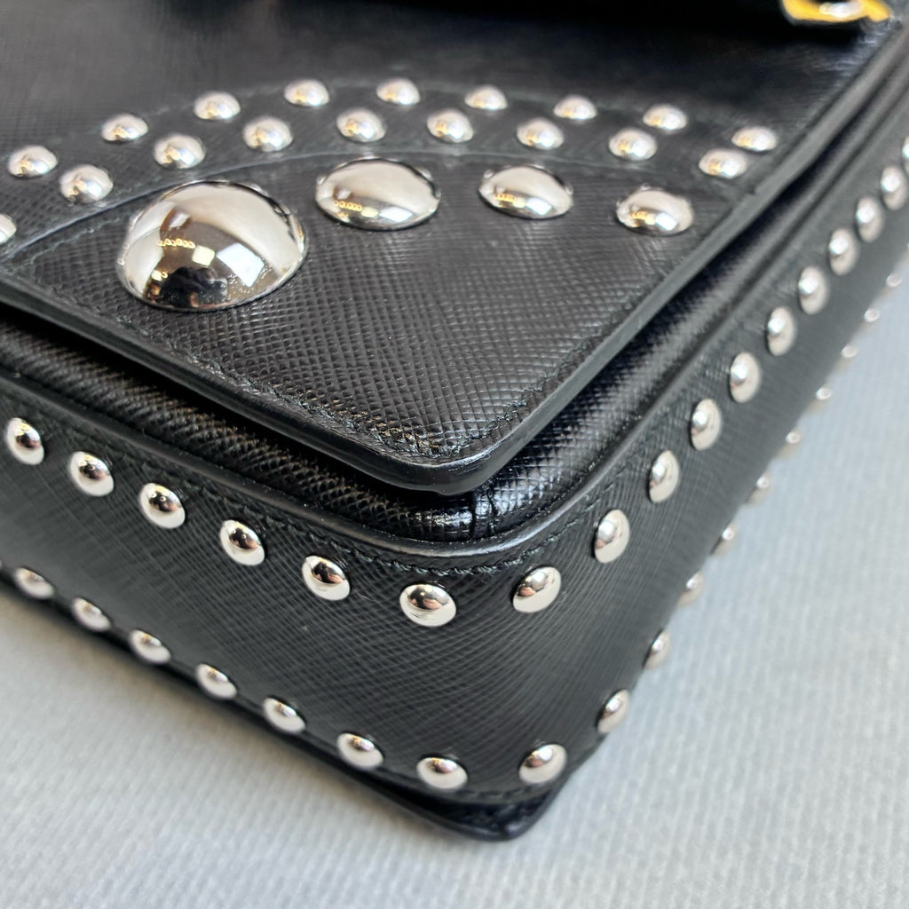 Prada 99% New Color-blocking Fringe Studded Single-shoulder Crossbody Bag Two Replacement Shoulder Straps Cowhide Size 19*18