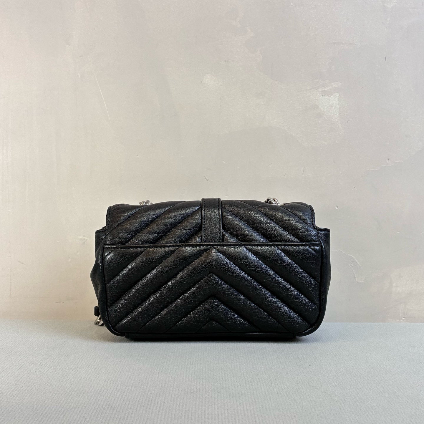 YSL/Saint Laurent Like New College Series Black Silver Hardware Mini Messenger Bag Shoulder Crossbody Bag Size 18*11*