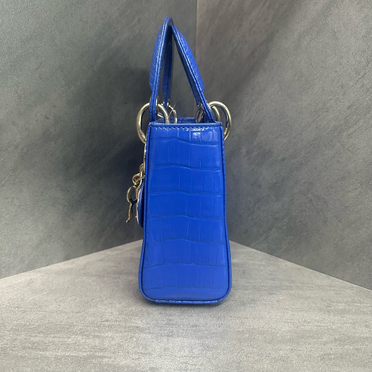 Dior Lady Dior crocodile 3-grid blue silver clasp 2021 99% new