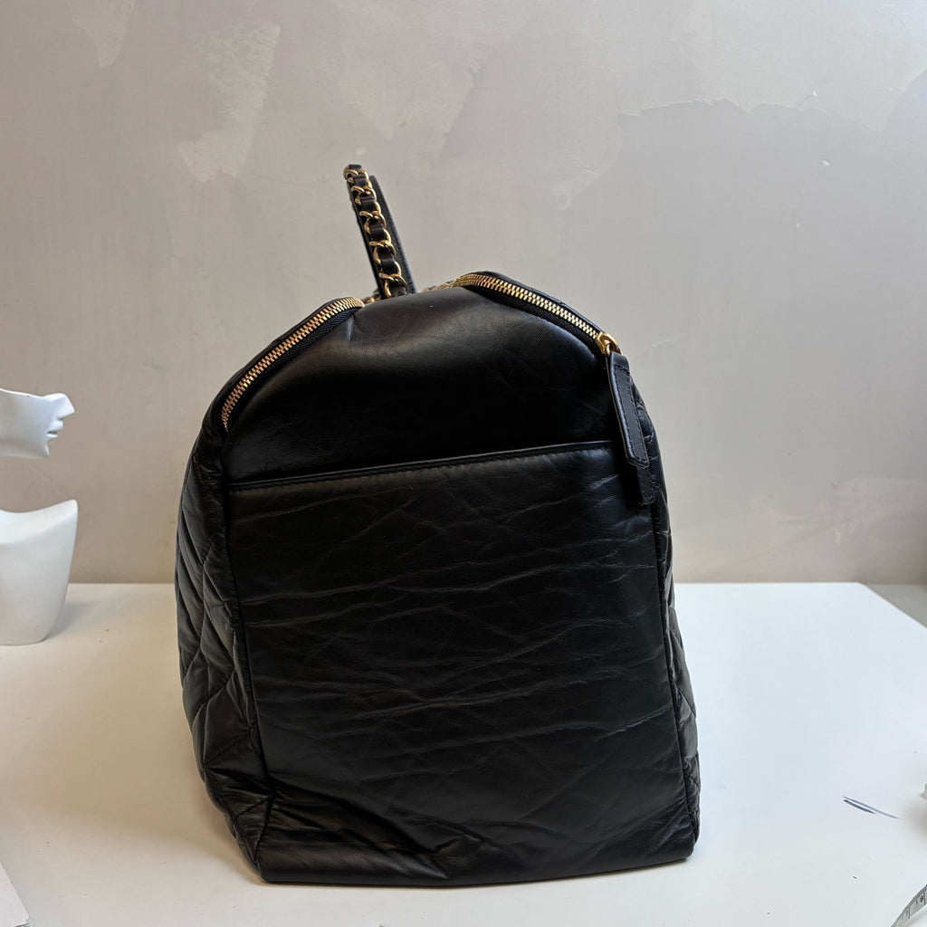 Chanel 23C Black and Gold Lambskin Bowling Travel Bag 99% New Chip Version Travel Bag Gym Bag Length 40cm Black