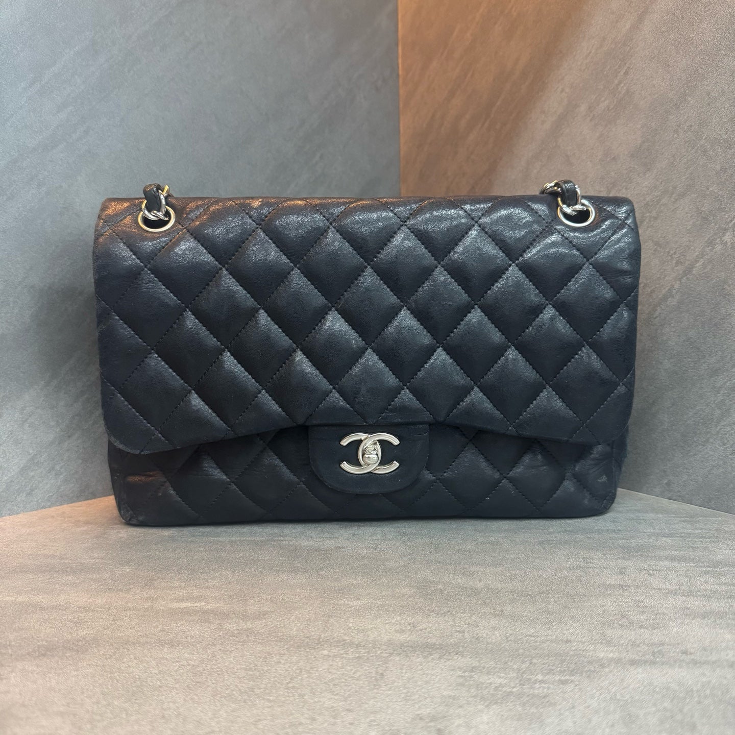 Chanel CF Jumbo Large Size Black Silver Lambskin, 14-series, In Stock at Great Price