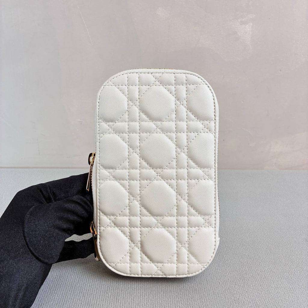 Dior 99% New Platinum Lambskin Woven Phone Bag, Can be Handheld or Crossbody, Size 10.5*18.