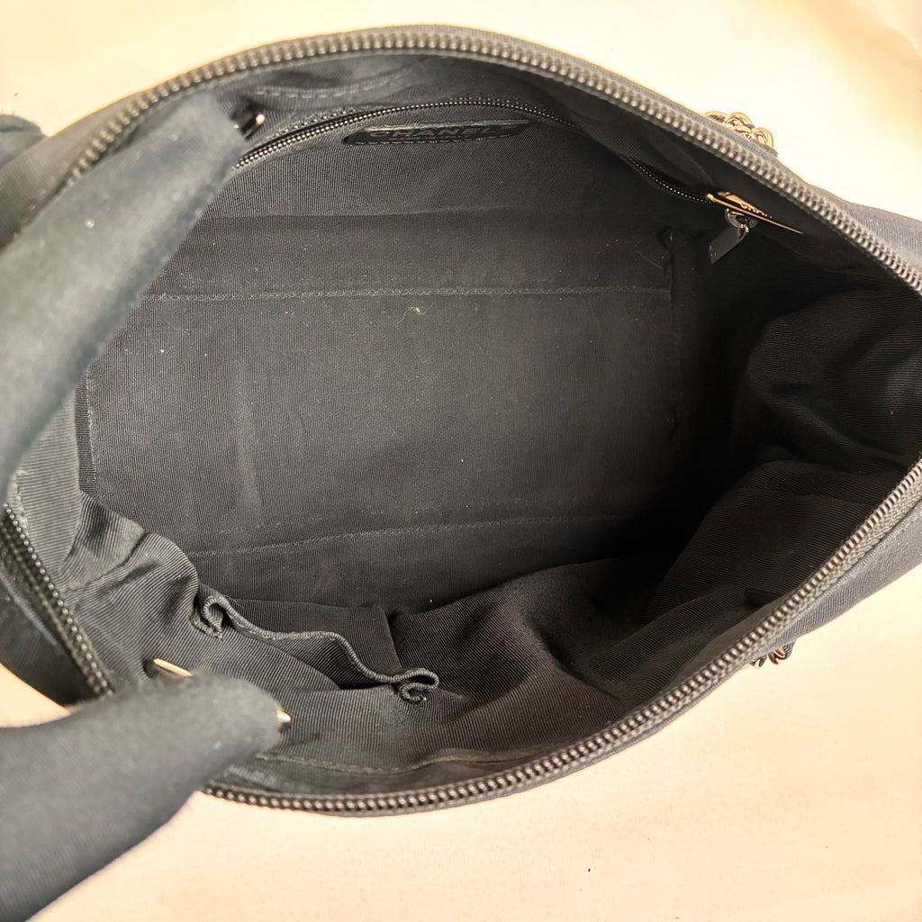 Chanel 13 Opening Tote Canvas with Leather Black and Silver Size 24*16