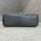 Chanel CF Jumbo Black Gold Litchi Grain Leather Chain Bag 16K, structured bag shape, clean interior.