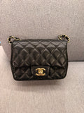 Chanel Square Flap Bag Black Gold Lambskin 23 Opening