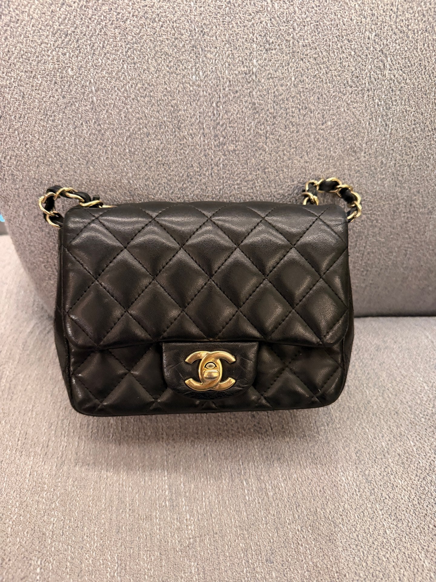 Chanel Square Flap Bag Black Gold Lambskin 23 Opening