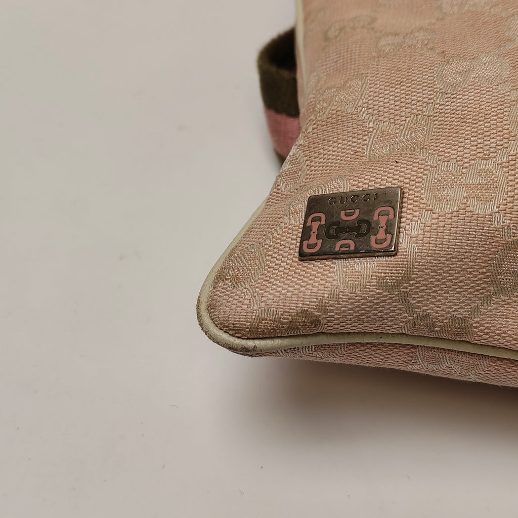 Gucci authentic canvas bag in pink with silver logo, vintage style, size approximately 27*29 cm.