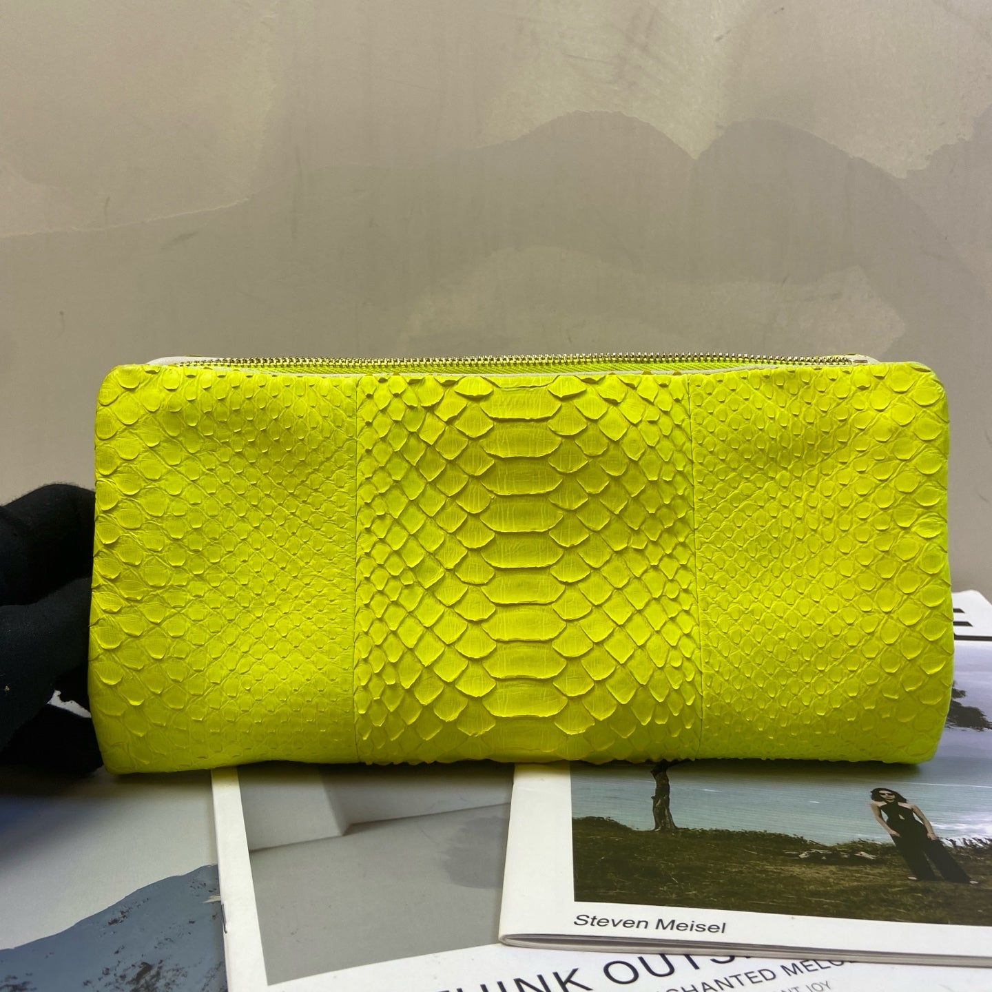 Celine Snake Skin Yellow Clutch Wallet, 99% New, Size: 24×12, Fluorescent Yellow, Snake Skin