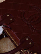 Calfskin Quilted Studded Square Vanity Case Burgundy
