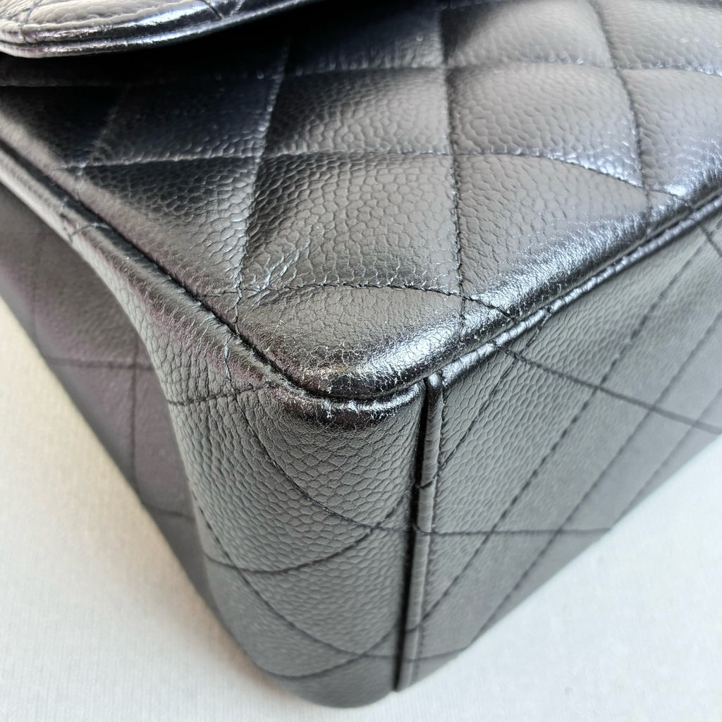 Chanel 99% New CF Maxi 23 Open Black and Silver Litchi Leather Chain Bag Size 33*23