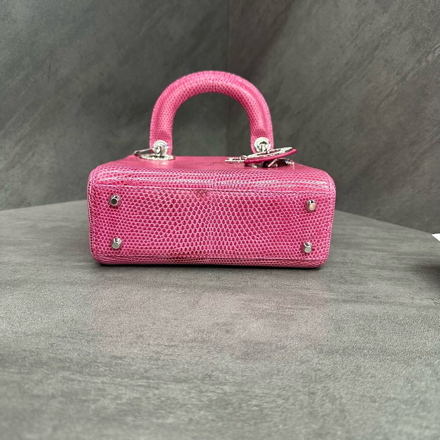 Dior Lady Dior Mini Pink Lizard Skin with Diamond Clasp Handbag Shoulder Bag, Base Length 17cm, Year 2015