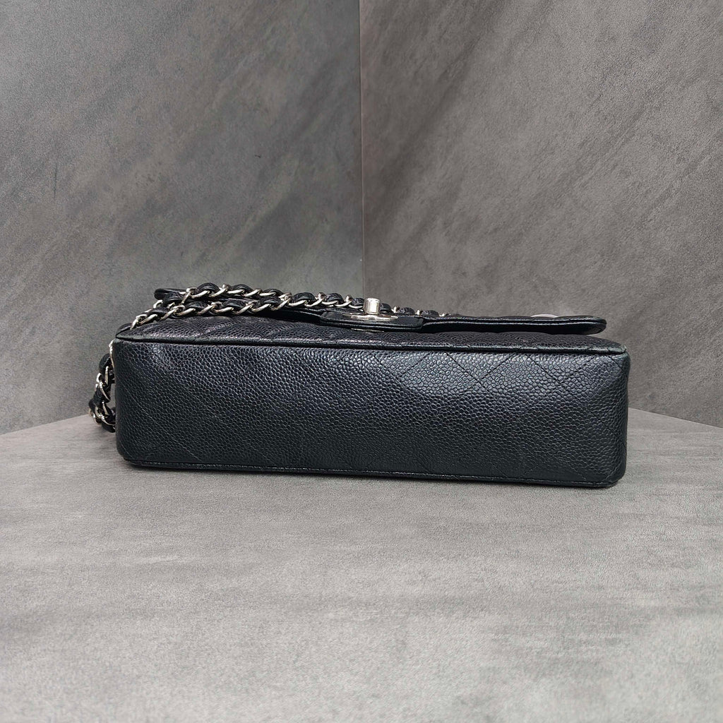 Chanel Cf Black and Silver Medium Litchi Leather 23 with No Card