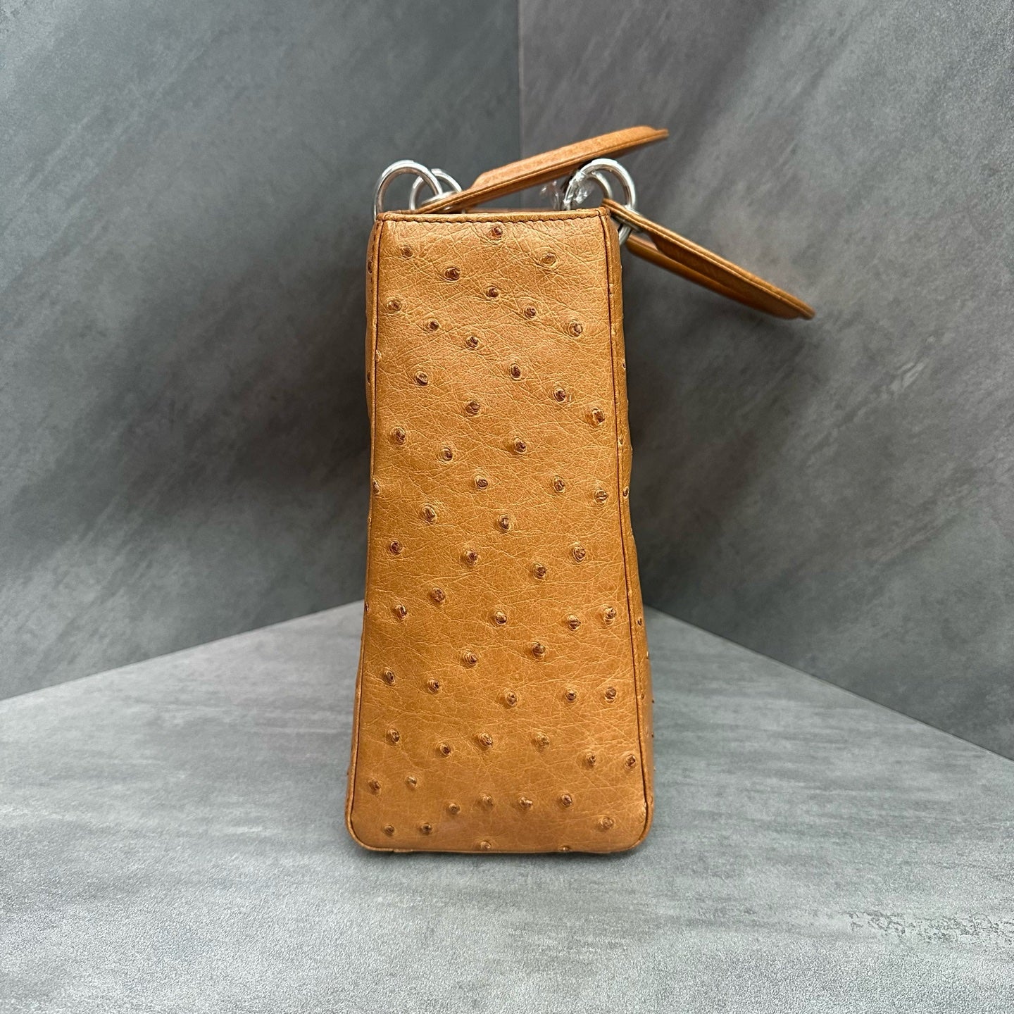 Dior Seven-grid Lady Dior Bag, Brown with Silver Hardware, Ostrich Leather, 2011 Serial Code