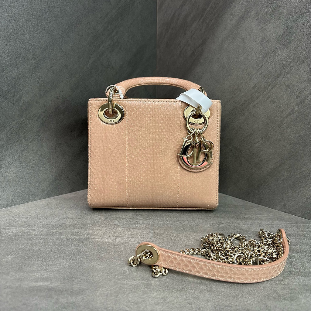 Dior Beige Tea Color Gold Buckle Python Lady Dior Bag Rare Leather 22 Year Code Structured Design Clean Interior In Stock Good Price