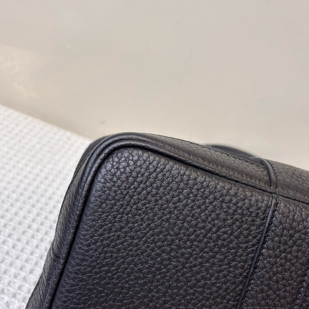 99% new Hermes Garden Party 30, black and silver Garden bag, canvas with leather, K刻.