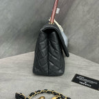 Chanel Coco Handle Medium Black Gold Lizard Handle Laser 24K with Card