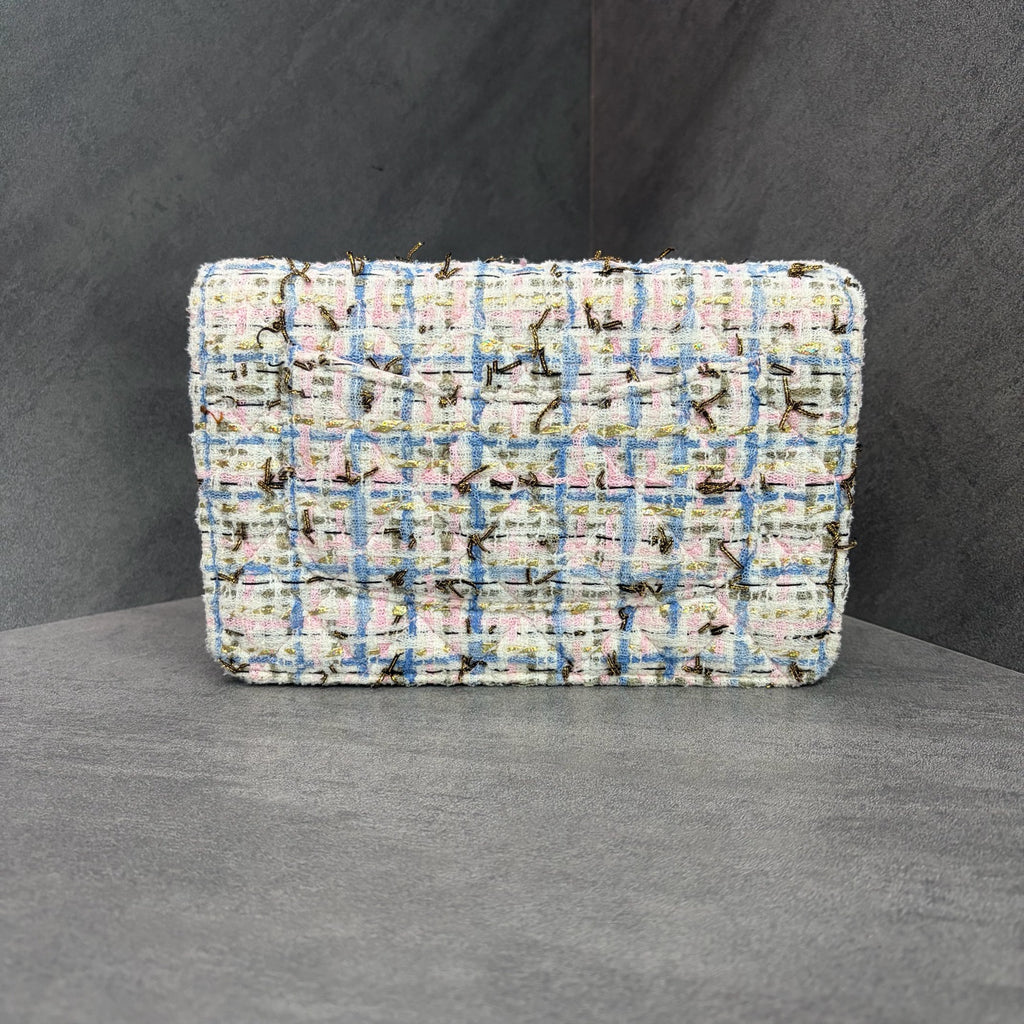 Chanel Limited Edition Powder Blue Tweed Woc Bag Fortune Chain Bag, with a structured silhouette, clean interior, 27 serial number with authenticity card, in original condition