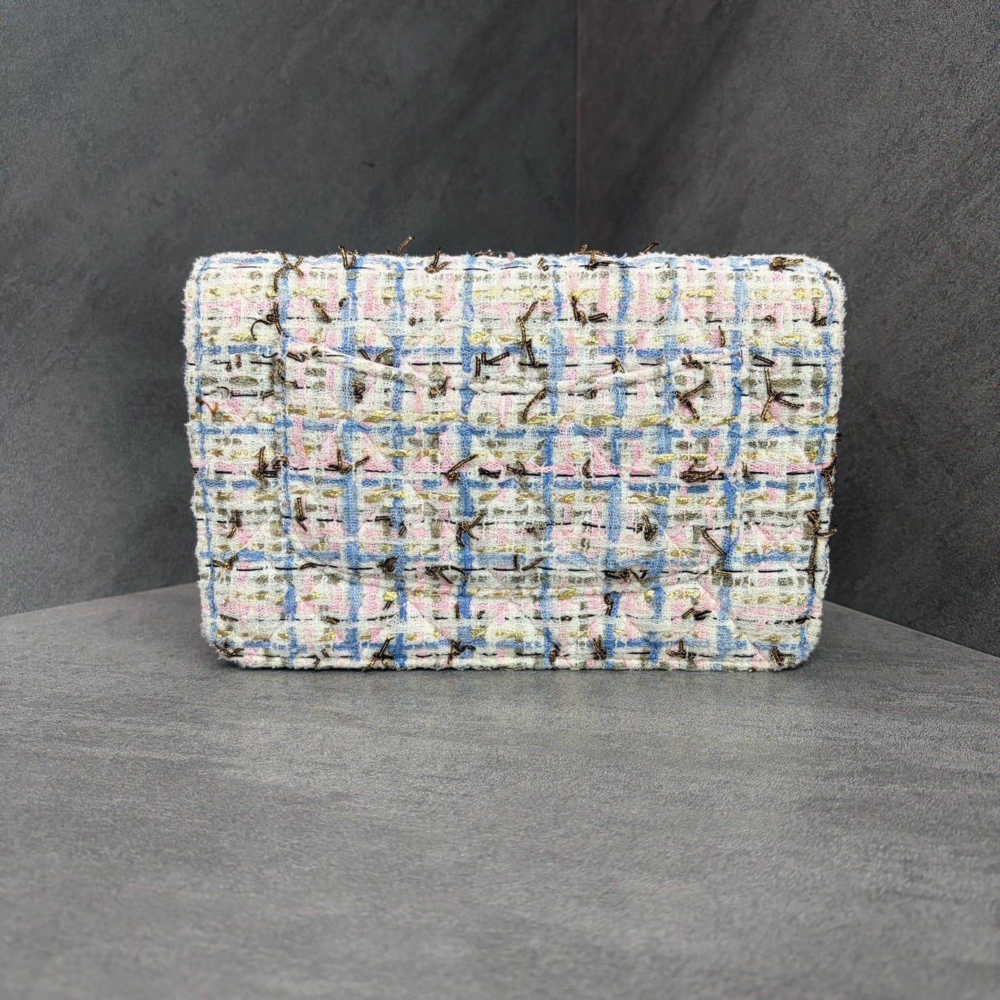 Chanel Limited Edition Powder Blue Tweed Woc Bag Fortune Chain Bag, with a structured silhouette, clean interior, 27 serial number with authenticity card, in original condition
