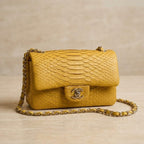 Chanel Yellow Python  Rectangular Classic Single Flap
