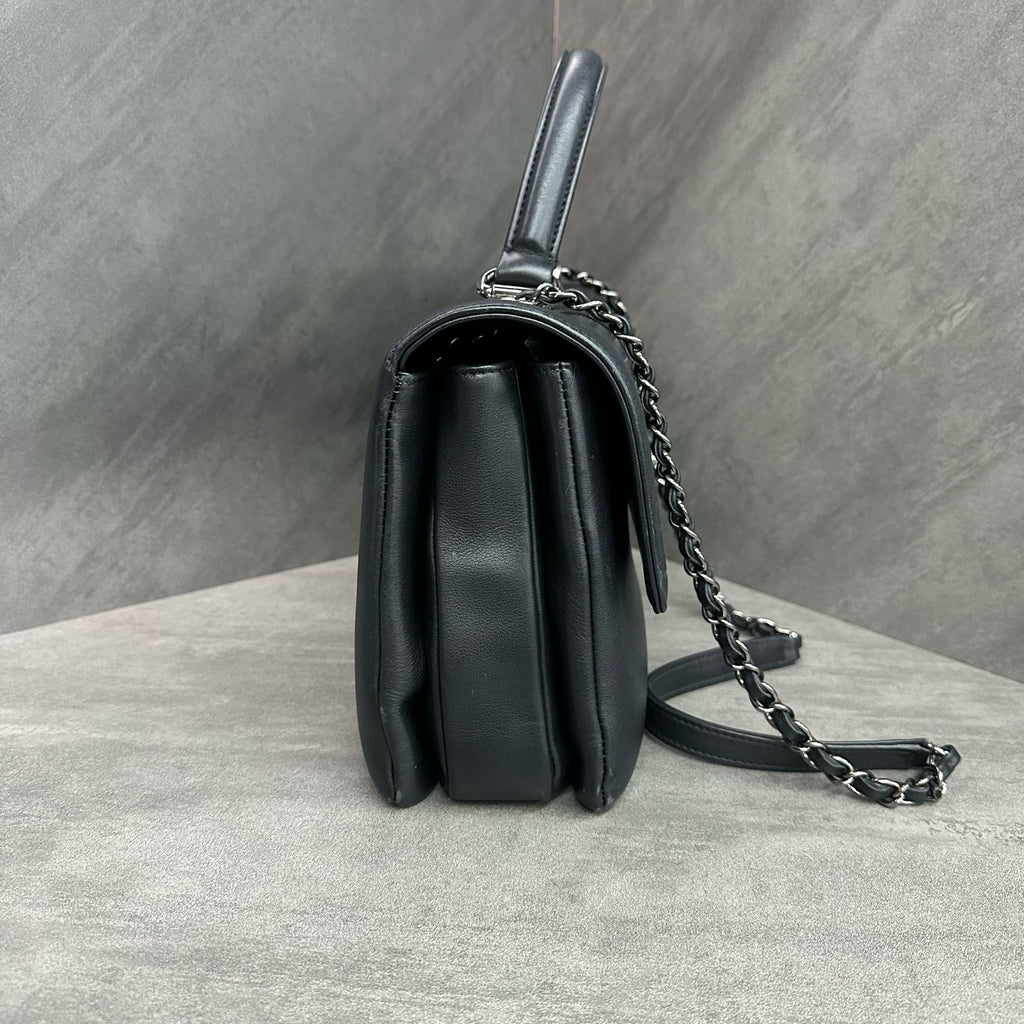 Chanel Trendy CC Medium Black Silver Chain Bag Smooth Calfskin 26 Open