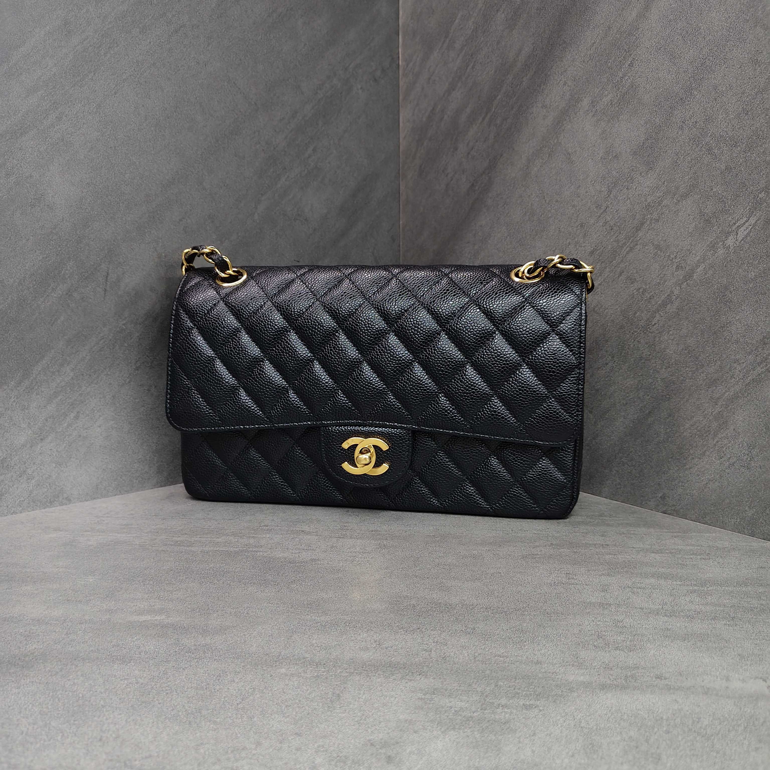 Chanel Black Gold Lambskin Leather Zipped Wallet without Card.