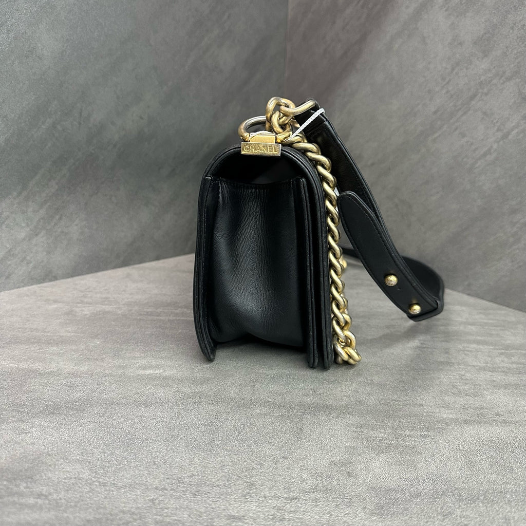 Chanel Leboy Medium Size Black and Gold Lambskin Shoulder Crossbody Bag, 24 Series