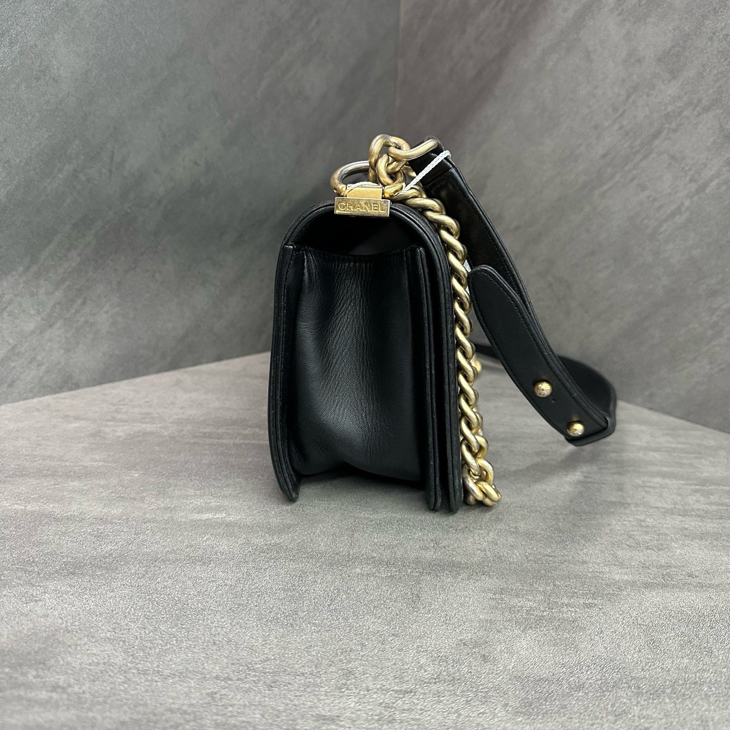 Chanel Leboy Medium Size Black and Gold Lambskin Shoulder Crossbody Bag, 24 Series