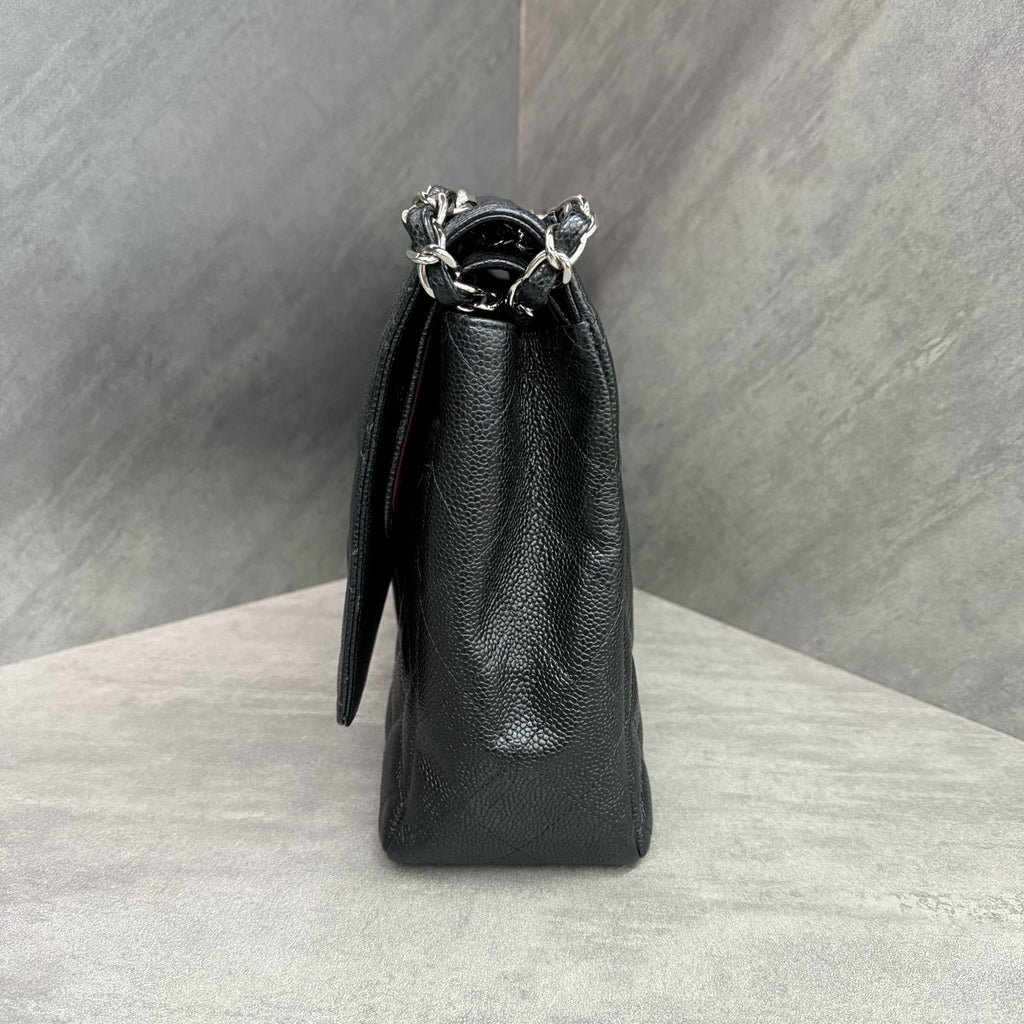 Chanel cf maxi Black silver lychee cowhide 15mo card-free bag type three-dimensional inner lining clean in stock