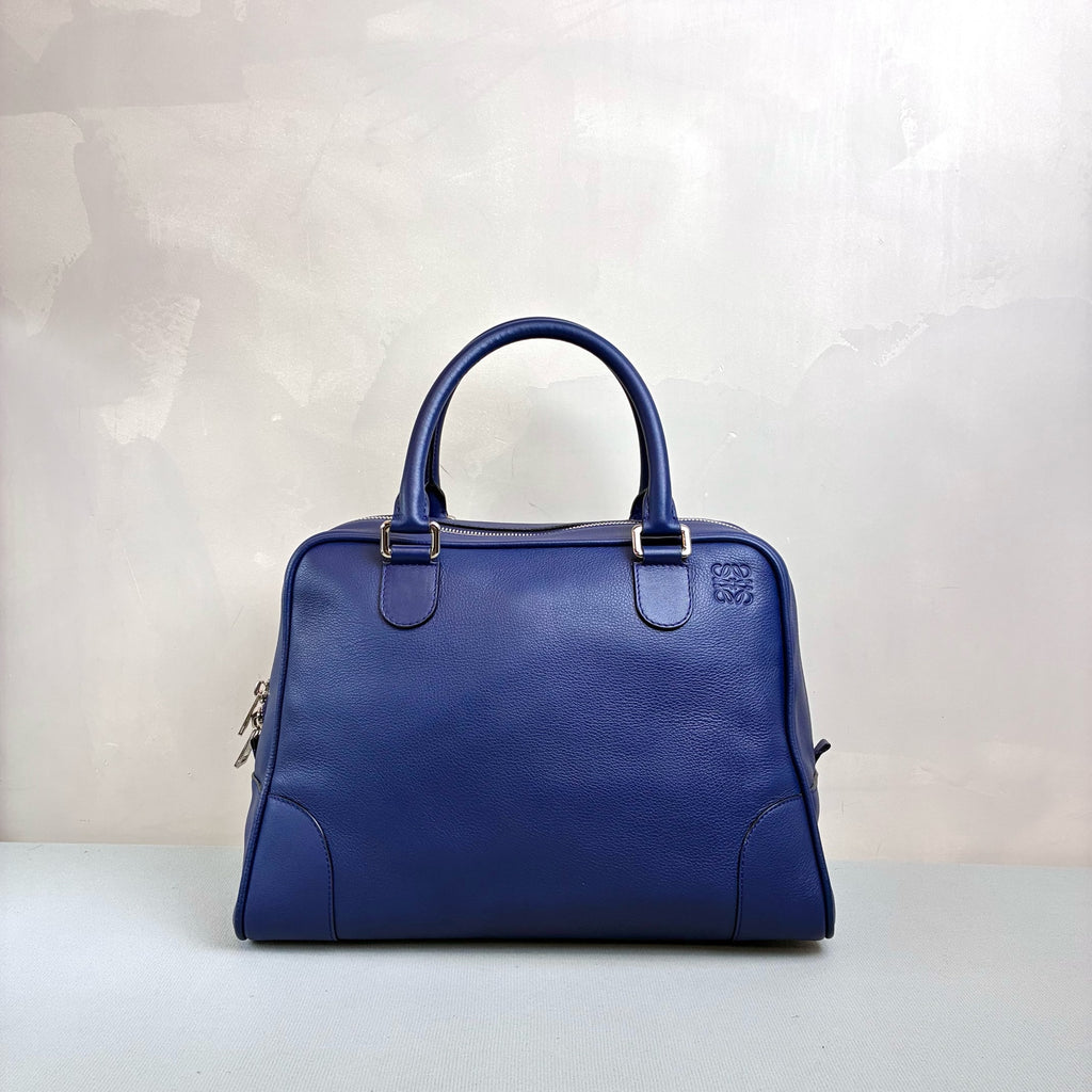 Loewe/Amazon Boston Navy Blue Handheld Crossbody Bag Size 37x26x18 Leather