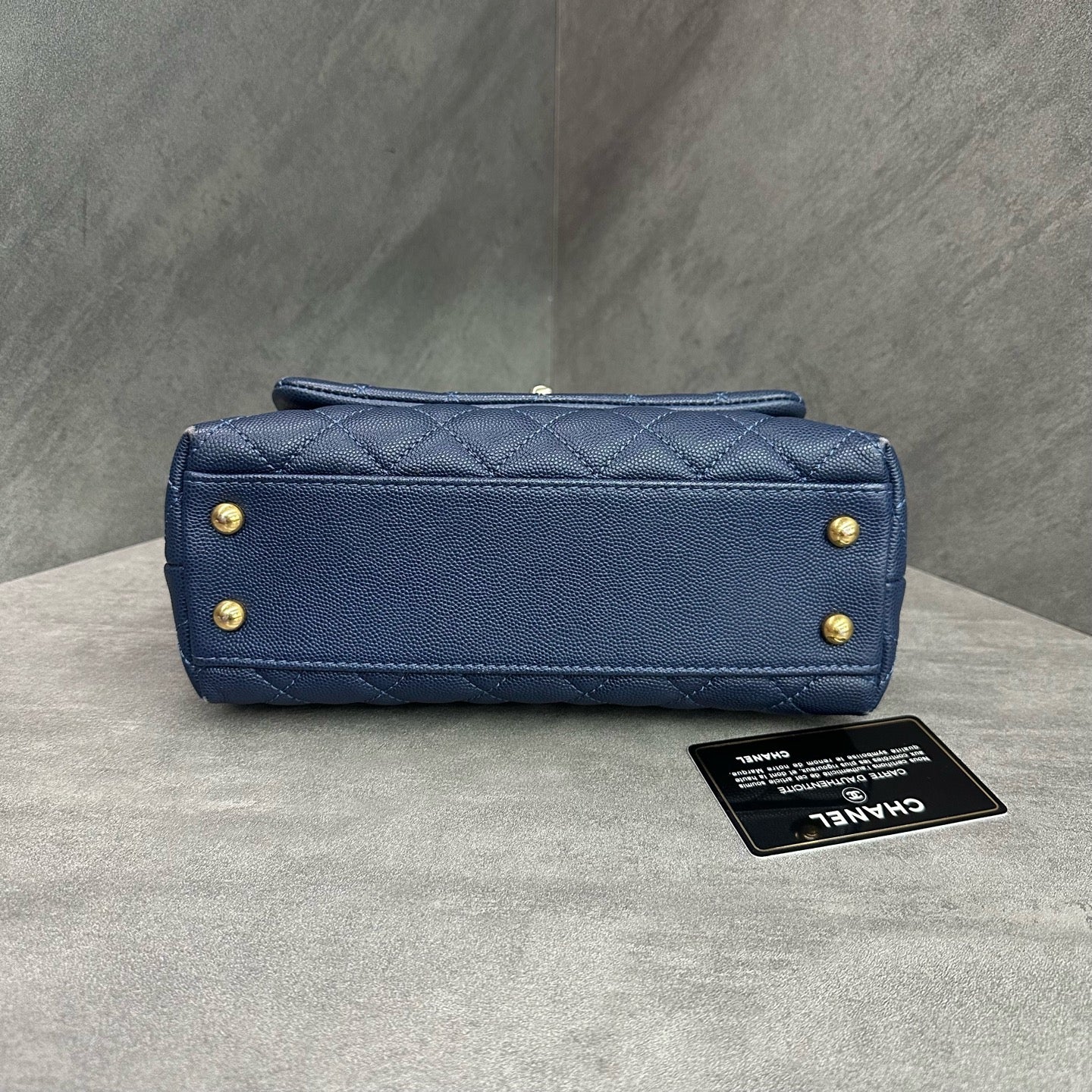 Chanel Cocohandle Blue Gold Small Red Handle 27-Open with Card
