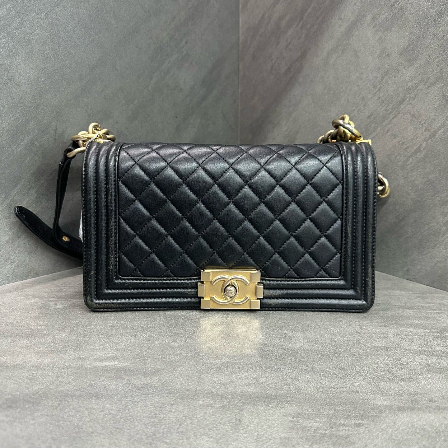 Chanel Leboy Medium Size Black and Gold Lambskin Shoulder Crossbody Bag, 24 Series