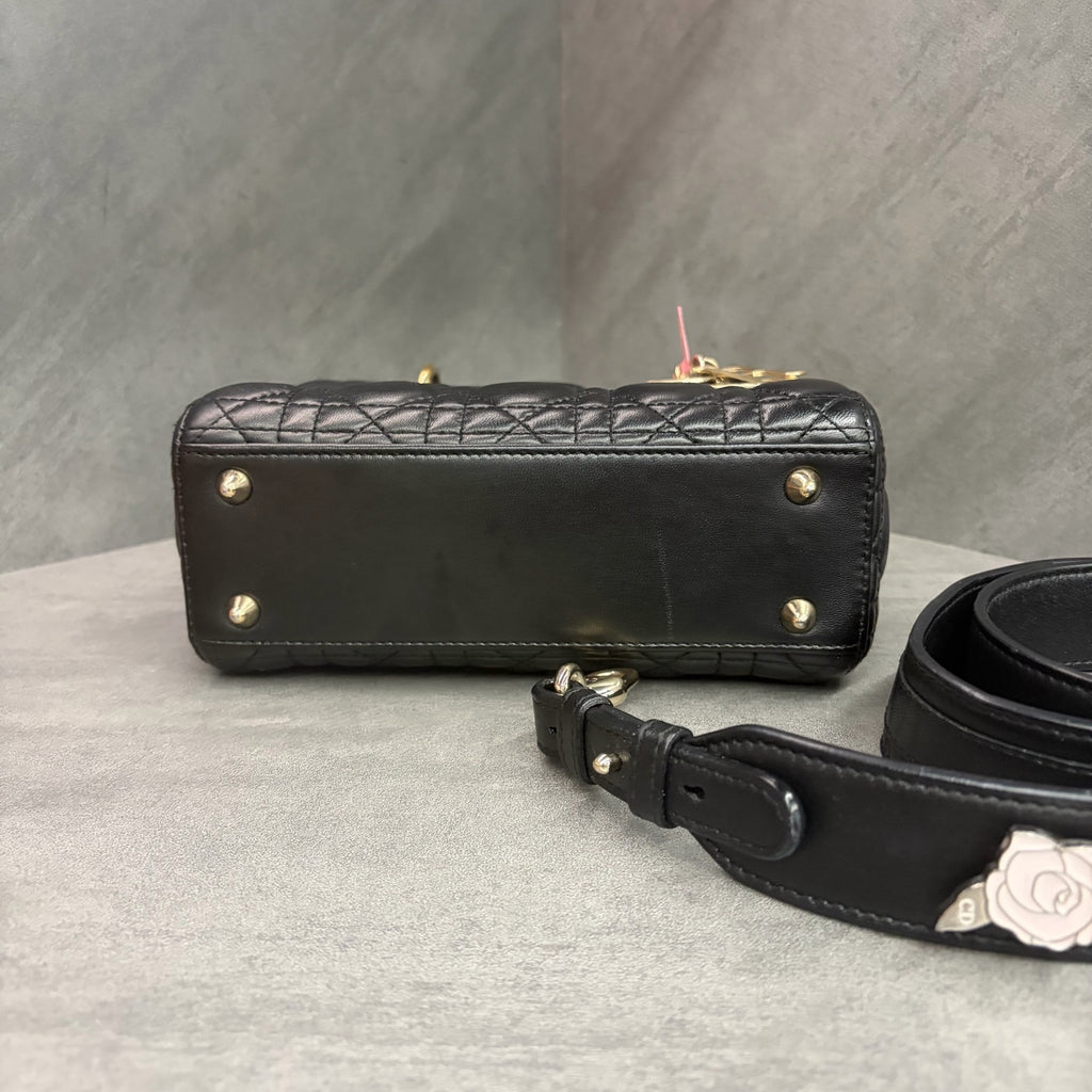 Dior Lady Dior Four-Grid Black Gold Lambskin 2018 Code Three-Dimensional Bag Clean Interior In Stock